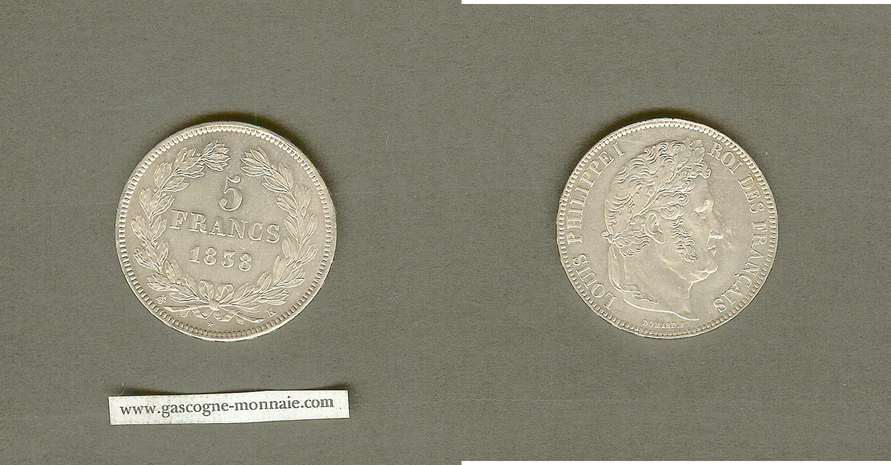 5 francs Louis Philippe 1838K AU+
